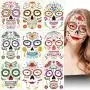 Halloween Dekorationen Kostüme Temporäre Tattoos Aufkleber Gesichtsmalung Wasserdicht 9 Blätter Perlen Blumen Schädel Maske Make-up für Damen Kinder Party Dekorationen