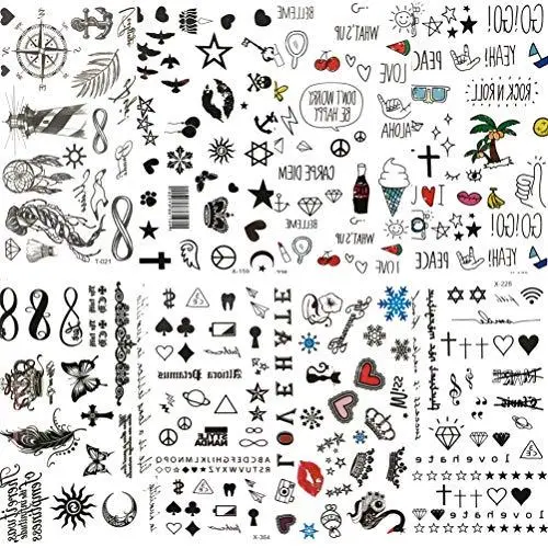 8er Set Kleine Sexy Lippen Blatt Schwarz Cartoon Temporäre Tattoos Für Kinder Niedliche Sterne Kinder Tattoosticker Infinity Love Damen Finger Kunst Wasserdicht Tatoos Mädchen Diamanten