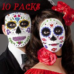 Day of the Dead Sugar Skull Tattoo (10 Pack) Temporary Face Sticker Kit, Halloween Masquerade Party Candy Face Tattoo Stickers for Women Men Adult Kids Boys Halloween Party Favor Supplies