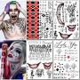 4 Sheets Temporary Tattoos Stickers Suicide Squad Harley Quinn Joker Tattoo Halloween Cosplay Face Waist Leg Tats Halloween Costume Accessories