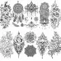 Wunderschöne indische Henna-Tätowierungen, 10 Blatt, temporär für Damen, Mandala-Blumen, Traumfänger-Tätowiersticker für Mädchen, Körperkunst, Armzeichnungen, Spitze, Fake-Juwelen-Tätowieranhänger.