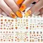 Herbst Nagelsticker Thanksgiving Halloween Nageldekorationen, 12 Blätter Maple-Blätter, Kürbis Wasserübertragung Nagelsticker, Nagel Tattoos für Damen & Mädchen DIY Nagel Tipps Dekorationen