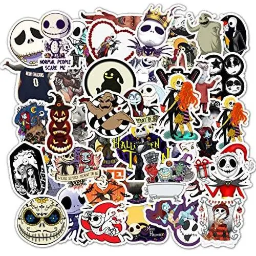 Halloween Thema Aufkleber für Laptops, The Nightmare Before Christmas und Tim Burtons Aufkleber, wasserdicht für Fahrräder, Skateboards, Gepäck, Graffiti Patches, 50 PCS