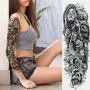 6 Blatt Vollarm Temporäre Tattoos, Wasserdicht, Extra Groß, Temporäre Tattoos für Damen Herren Erwachsene Schwarz Schädel Rose Körperkunst Tattoo Sticker Falstattoo
