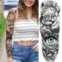 11 Blatt NEZAR Große Wein-Pflaumenblume Rose Vollarm Temporäre Tattoos für Frauen Realistische Schädel Skelett Fake Temporäre Tattoo Ärmel Aufkleber Wasserdicht Körper Make-up Blütenblatt Tatoos Papier Auge