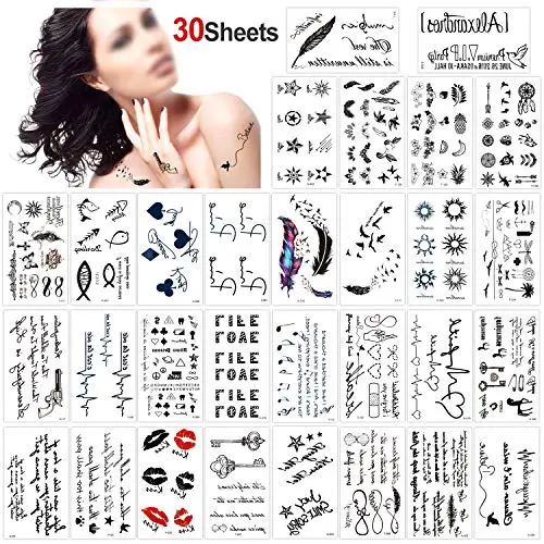 Tattoos Temporaires Konsait pour Adultes Hommes Femmes Enfants (30 Feuilles), Étiquettes d'Art Corporel Temporaires Imperméables, Couverture Main Poignet, Ensemble.