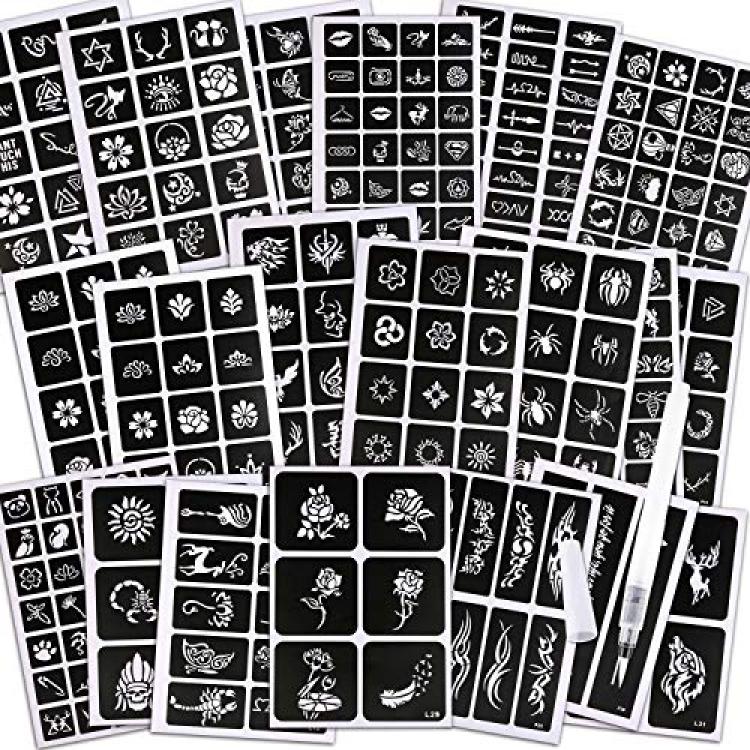 20 Sheets Henna Tattoo Stencils Kit, Temporary Tattoo Templates Indian  Arabian Tattoo Stickers for Women and Girls Glitter Henna Stencil for DIY  Face