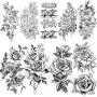 VANTATY 9 Sheets Charm Peony Rose Flower Temporary Tattoos for Women Body Art Blossoms Painting Washable Tattoo Stickers Fake Jewels Bracelet Design Forearm Tatoos for Adults Girls Wrist Arm