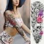 Kotbs 6 Sheets Full Arm Temporary Tattoo, Waterproof Extra Large Temporary Tattoos for Women Men Adults Black Skull Rose Body Art Tattoo Sticker Fake Tattoo
