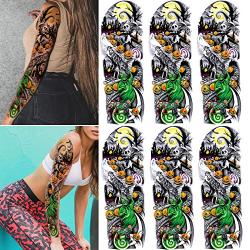 Leoars Nightmare Before Christmas Sticker,Halloween Large Full Arm Sleeve Tattoos, 6-Sheet Fake Women Men Tattoo Stickers for Adult Kids Halloween Makeup