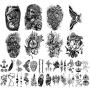 Yazhiji 32 Blatt Temporäre Tattoos, 8 Blatt Fake Körper Arm Brust Schulter Tattoos für Männer Frauen mit 24 Blatt Kleine Schwarze Temporäre Tattoos