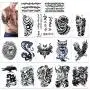 Temporary Tattoo for Guys for Man - Konsait Extra Fake Temporary Tattoo Black tattoo Body Stickers Arm Shoulder Chest & Back Make Up - Lion, Dead Skull,Koi Fish, Eagle Hawks Tribal Symbols