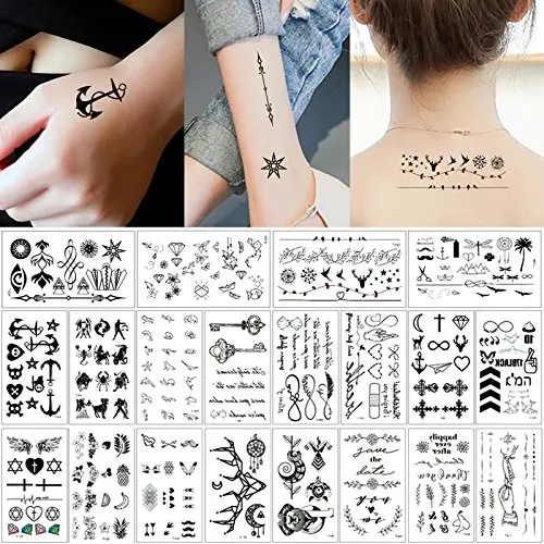 20 Blatt Fake Kleine Schwarze Temporäre Tattoo Körper Aufkleber Hand Hals Handgelenk Kunst Mode