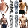 Temporary Tattoos 8 Sheets,Black Full Arm Tattoo Body Stickers for Men Women Adults Kids