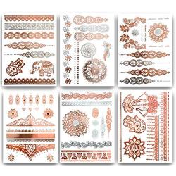 Terra Tattoos Temporary Henna Metallic Tattoos - Over 75 Mandala Tattoos (Rose Gold)