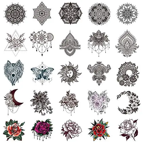 Étiquettes temporaires de henné noires 40 pièces pour femmes et filles - Étiquettes de tatouage de corps de style indien mehndi pour adultes pour bras, jambes, mains.