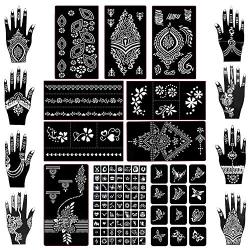 Koogel 18 Sheets Henna Tattoo Stencil Kit, 97 Pcs Temporary Glitter Airbrush Tattoo Stencils Arabian Tattoo Stickers for Face Paint Body Art