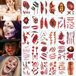 Halloween Temporary Tattoos Stickers, Scary Face Stickers, Waterproof Scar Tattoos, Suitable for Halloween Temporary Scars Tattoos Stickers Zombie Party Supplies Fake Injury Wound (30 PACK)