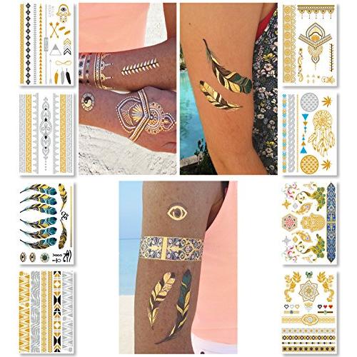 Metallic Temporary Tattoos for Women Teens Girls - 8 Sheets Gold Silver Temporary Tattoos Glitter Shimmer Designs Jewelry Tattoos - 100+ Color Flash Fake Waterproof Tattoo Stickers (Mustique) Metallic Temporary Tattoos for Women Teens Girls - 8 Sheets Gold Silver Temporary Tattoos Glitter Shimmer Designs Jewelry Tattoos - 100+ Color Flash Fake Waterproof Tattoo Stickers (Mustique)