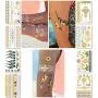 Metallic Temporary Tattoos for Women Teens Girls - 8 Sheets Gold Silver Temporary Tattoos Glitter Shimmer Designs Jewelry Tattoos - 100+ Color Flash Fake Waterproof Tattoo Stickers (Mustique)