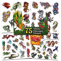 Dragon Temporary Tattoos Party Favor Set -- 75 Dragons Temporary Tattoos with Popart Stickers (Dragon Party Supplies)