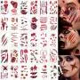 Halloween-Narben-Temporäre Tattoos, Realistische Fake-Gesichtswunden mit Blut, Zombie-Vampir-Biss, Spinnen-Narben, blutige Tattoo-Aufkleber für Erwachsene und Kinder, Großpackung, 3D Wasserdicht, Halloween-Themen-Make-up-Requisite.