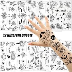 94 Pieces Halloween Spider Face Tattoos Stickers Spider Webs Temporary Tattoos Shoulder Arm Back Body Art Tattoos Sticker for Women Girls Witch Halloween Costume Cosplay Theme Party Favors(12 Sheets)