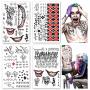 5 Sheets Temporary Tattoos Stickers Suicide Squad Harley Quinn Joker Tattoo Halloween Cosplay Face Waist Leg Tats Halloween Costume Accessories