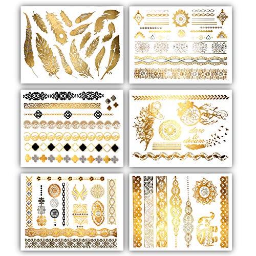 Terra Tattoos Temporary Metallic Tattoos - 75 Fake Gold Tattoos