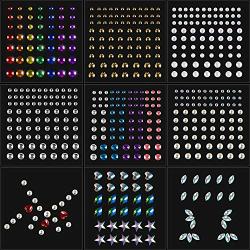 9 Sheets Eye Body Face Gems Rhinestone Stickers Self Adhesive Rhinestones Rainbow Face Gems for Women Festival Accessory and Nail Art Decorations (Tiny Bead)