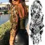 11 Blatt NEZAR Große Wein-Pflaumenblume Rose Vollarm Temporäre Tattoos für Frauen Realistische Schädel Skelett Fake Temporäre Tattoo Ärmel Aufkleber Wasserdicht Körper Make-up Blütenblatt Tatoos Papier Auge