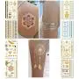 Metallic Temporary Tattoos for Women Teens Girls - 8 Sheets Gold Silver Temporary Tattoos Glitter Shimmer Designs Jewelry Tattoos - 100+ Color Flash Fake Waterproof Tattoo Stickers (Caicos)