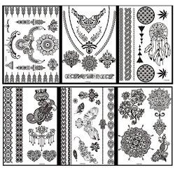 TAFLY Lace Black Chains Tattoo Waterproof Body Henna Transfer Tattoos Stickers for Women & Girls -150 Designs Bracelets,Necklaces,Tribe,Totem,Wing etc 10 Sheets