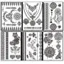 TAFLY Spitze Schwarze Ketten Tattoos, Wasserfest, Körper Henna Transfer Tattoos Aufkleber für Damen & Mädchen – 150 Designs, Armbänder, Halsketten, Stammzeichen, Flügel etc. 10 Blätter