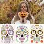 Halloween Dekorationen Kostüme Temporäre Tattoos Aufkleber Gesichtsmalung Wasserdicht 9 Blätter Perlen Blumen Schädel Maske Make-up für Damen Kinder Party Dekorationen