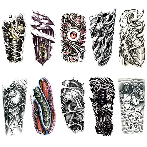 10 Feuilles de Tatouages Temporaires Grands pour Hommes, Tatouages Faux Résistants à l'Eau pour Hommes - Punk 10 Feuilles de Tatouages Temporaires Grands pour Hommes, Tatouages Faux Résistants à l'Eau pour Hommes - Punk