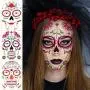 Halloween Dekorationen Kostüme Temporäre Tattoos Aufkleber Gesichtsmalung Wasserdicht 9 Blätter Perlen Blumen Schädel Maske Make-up für Damen Kinder Party Dekorationen