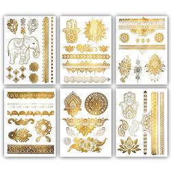 Terra Tattoos Metallic Henna Temporary Tattoos - 75 Gold Temp Tattoos