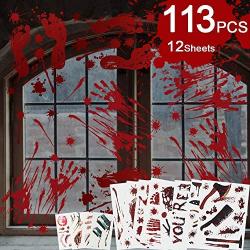 DUOFIRE Halloween Decorations Bloody Footprint Handprint Weapons Floor Window Wall Sticker and Wound Tattoos for Halloween Party Horror Decal 12 Sheets