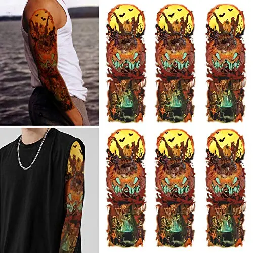 Leoars Halloween Pumpkin Lantern Temporary Tattoos, Nightmare Before Christmas Tattoo Sleeves, 6-Sheet Fake Women Men Large Full Arm Tattoo Stickers for Adult Kids Halloween Makeup Leoars Halloween Pumpkin Lantern Temporary Tattoos, Nightmare Before Christmas Tattoo Sleeves, 6-Sheet Fake Women Men Large Full Arm Tattoo Stickers for Adult Kids Halloween Makeup
