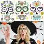 Halloween Dekorationen Kostüme Temporäre Tattoos Aufkleber Gesichtsmalung Wasserdicht 9 Blätter Perlen Blumen Schädel Maske Make-up für Damen Kinder Party Dekorationen