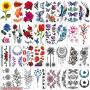 42 Sheets Flowers Temporary Tattoos Stickers, Roses, Butterflies and Multi-Colored Mixed Style Body Art Temporary Tattoos for Women, Girls or Kids