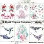 Ooopsi 10 Sheets Luau Floral Temporary Tattoos -Hawaiian/Tropical/Flamingo/Summer Pool Party Decorations Supplies Favors