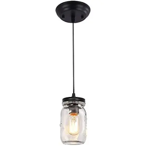 Lampe WTYUIO en Mason Jar, 1 Lampe, Pendentif Cuisine, Chandelier Rustique pour Île Cuisine, Suspension Flush Mount pour Cuisine, Salon, Étage, Salle à Manger. Lampe WTYUIO en Mason Jar, 1 Lampe, Pendentif Cuisine, Chandelier Rustique pour Île Cuisine, Suspension Flush Mount pour Cuisine, Salon, Étage, Salle à Manger.