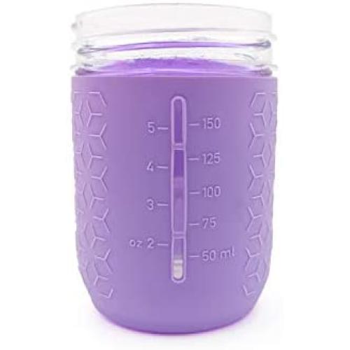 minliving Silicone Mason Jar Protector Sleeve 8oz (Half Pint) Fits Ball, Kerr Regular-Mouth Jars, Kids Cup Holder (Violet, 1) Jar not included previously known as HallGEMs