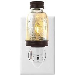 Rustic LED Mini Mason Jar Night Light in Bronze | Auto On/Off Sensor | Farmhouse Wall Decor | Quality Constuction | Energy Efficient LED Bulb | Timeless Design | Plug in Light Fixture for Home