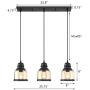 MOTINI 3-Light Linear Glass Pendant Light for Kitchen Island Hanging Lighting Fixture Chandelier for Dining Room, Black and Amber Glass Shade