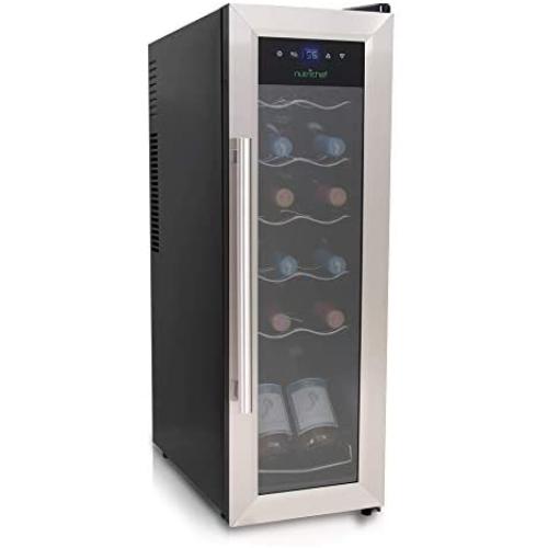 12 Bottle Wine Cooler Refrigerator - White Red Wine Fridge Chiller Countertop Wine Cooler - Freestanding Compact Mini Wine Fridge 12 Bottle w/Digital Control, Stainless Steel Door - NutriChef PKCWC12