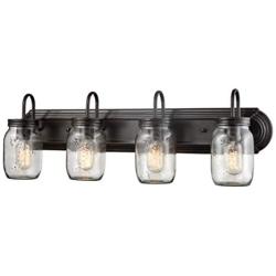 EUL Vintage Clear Glass Jar Wall Sconces 4-Light Bathroom Vanity Lighting Fixture Oil Rubbed Bronze