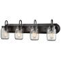 EUL Vintage Clear Glass Jar Wall Sconces 4-Light Bathroom Vanity Lighting Fixture Oil Rubbed Bronze